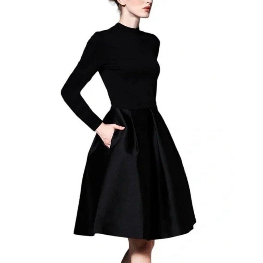 New Vicky & Lucas Black Long Sleeve Dress with Pleats and Pockets. Medium. NWT